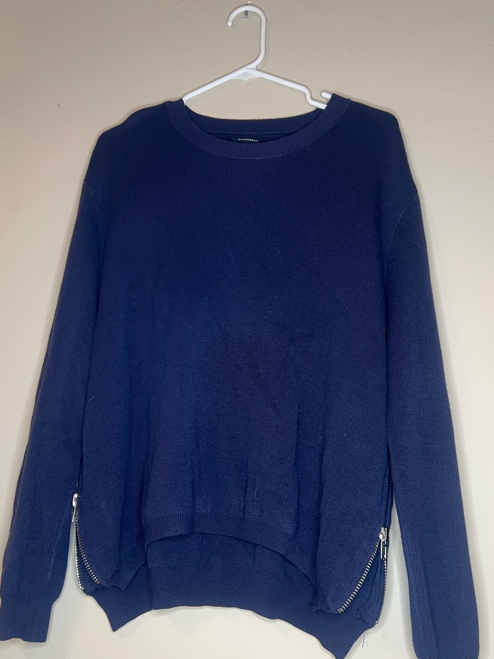 Olivaceous Navy Zip-Hem Crewneck Sweater size large